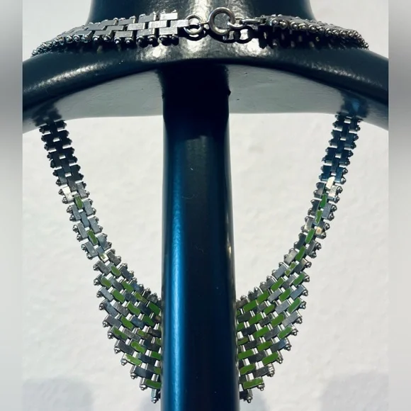 Vintage Silver Tone Brickwork Choker Necklace - Picture 2 of 2